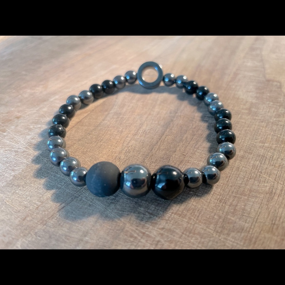 Women&Men black bracelet with moonstone bead